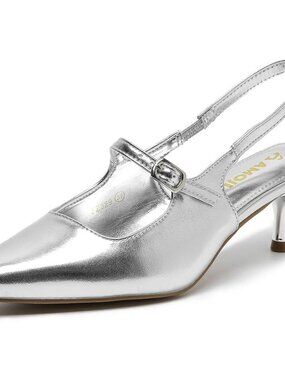 Women’s Closed Pointed Toe Kitten Heel Slingback Low Heel Pumps Party Wedding